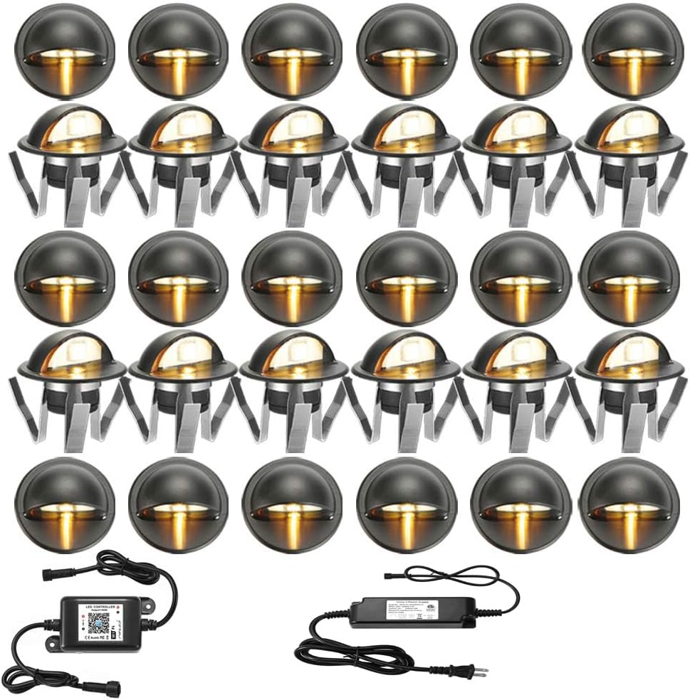 FVTLED WIFI Control Warm White / RGB Low Voltage LED Deck Lights kit Φ1.38 Outdoor Garden Yard Decoration Lamp Recessed Landscape Pathway Step Stair Deck LED Lighting, Black/Silver/Bronze