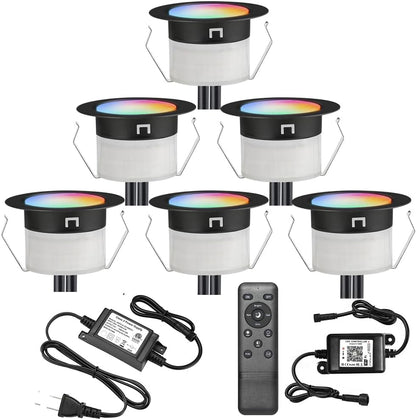 FVTLED LED Deck Lights Kit D45 Φ1.77" Low Voltage WiFi Smart Recessed RGB RGBW Warm White Deck Lighting with App/Voice Control, Waterproof IP67 Landscape In Ground Lighting for Outdoor Stairs Steps Floor Decor, Black / Silver