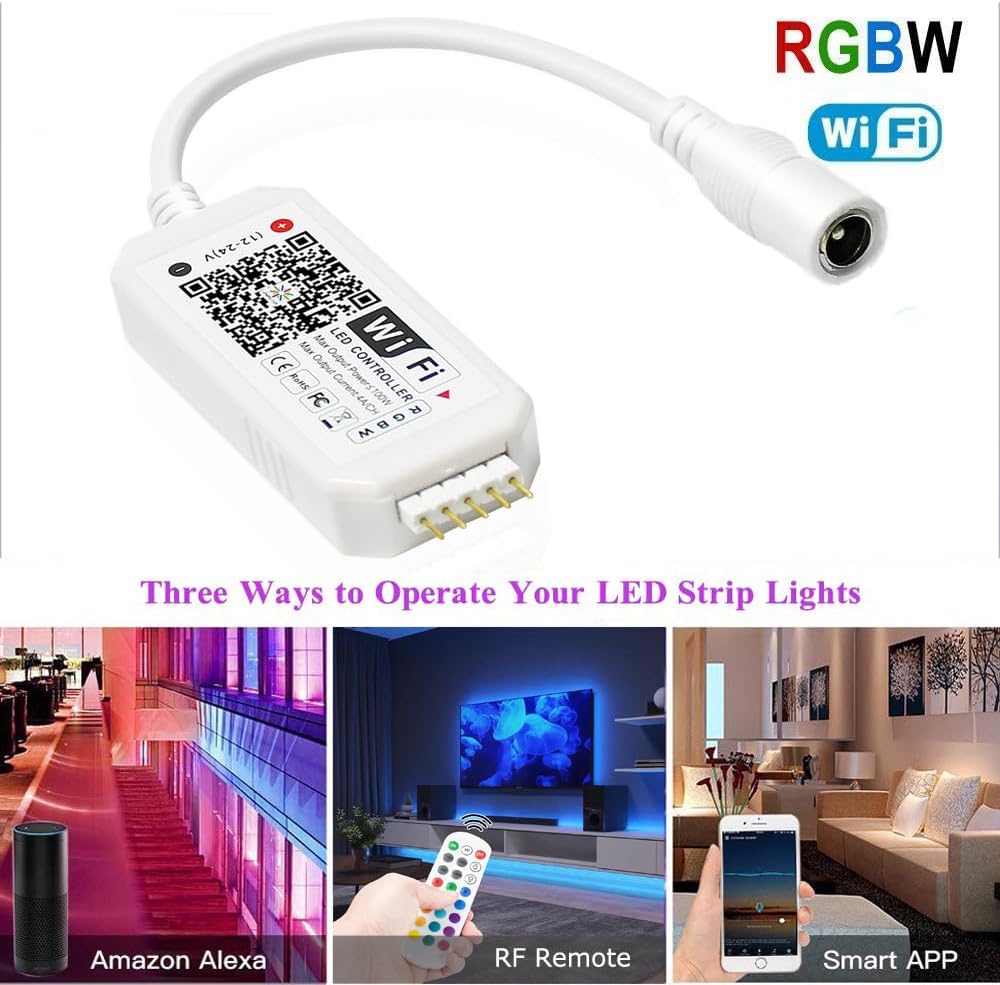 FVTLED WiFi Wireless Controller for LED Strip Lights Warm Cool White RGB RGBW Pixel RGBIC Strip Lights Music Sync Color Changing Bluetooth WiFi Controller, Android iOS , 12V-24V, APP Voice Control, Dimmable, Timing Function