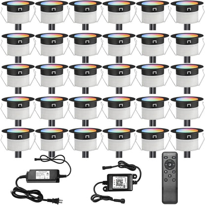FVTLED LED Deck Lights Kit D45 Φ1.77" Low Voltage WiFi Smart Recessed RGB RGBW Warm White Deck Lighting with App/Voice Control, Waterproof IP67 Landscape In Ground Lighting for Outdoor Stairs Steps Floor Decor, Black / Silver