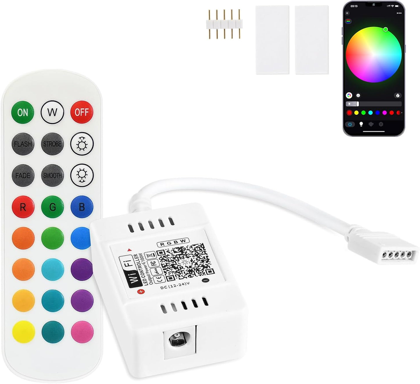FVTLED WiFi Wireless Controller for LED Strip Lights Warm Cool White RGB RGBW Pixel RGBIC Strip Lights Music Sync Color Changing Bluetooth WiFi Controller, Android iOS , 12V-24V, APP Voice Control, Dimmable, Timing Function