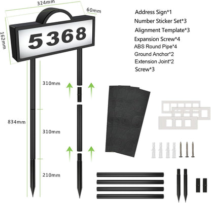 Solar House Humbers for Outside Light Up, Address Signs for House, Cool/Warm White, Address Numbers for House, Illuminated House Numbers, Yard Street Led Sign, IP65 Waterproof, Wall Mounted/In Ground