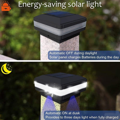 Solar Post Cap Light, 52 LEDs 160 Lumen Outdoor Solar Post Light Fits 4x4 5x5 6x6 Wooden Posts IP65 Deck Fence Lights Platform Garden Patio 6000K White Lighting, Black Shell