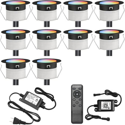 FVTLED LED Deck Lights Kit D45 Φ1.77" Low Voltage WiFi Smart Recessed RGB RGBW Warm White Deck Lighting with App/Voice Control, Waterproof IP67 Landscape In Ground Lighting for Outdoor Stairs Steps Floor Decor, Black / Silver