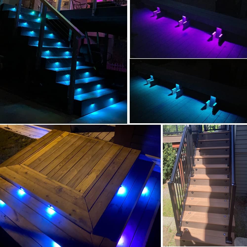 FVTLED WIFI Control Warm White / RGB Low Voltage LED Deck Lights kit Φ1.38 Outdoor Garden Yard Decoration Lamp Recessed Landscape Pathway Step Stair Deck LED Lighting, Black/Silver/Bronze
