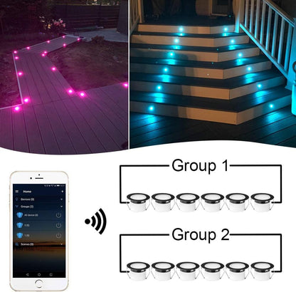 FVTLED LED Deck Lights Kit D61 Φ2.4" Low Voltage WiFi Smart Recessed RGBW Deck Lighting with App/Voice Control, Waterproof IP67 Landscape In Ground Lighting for Outdoor Stairs Steps Floor Decor, Silver