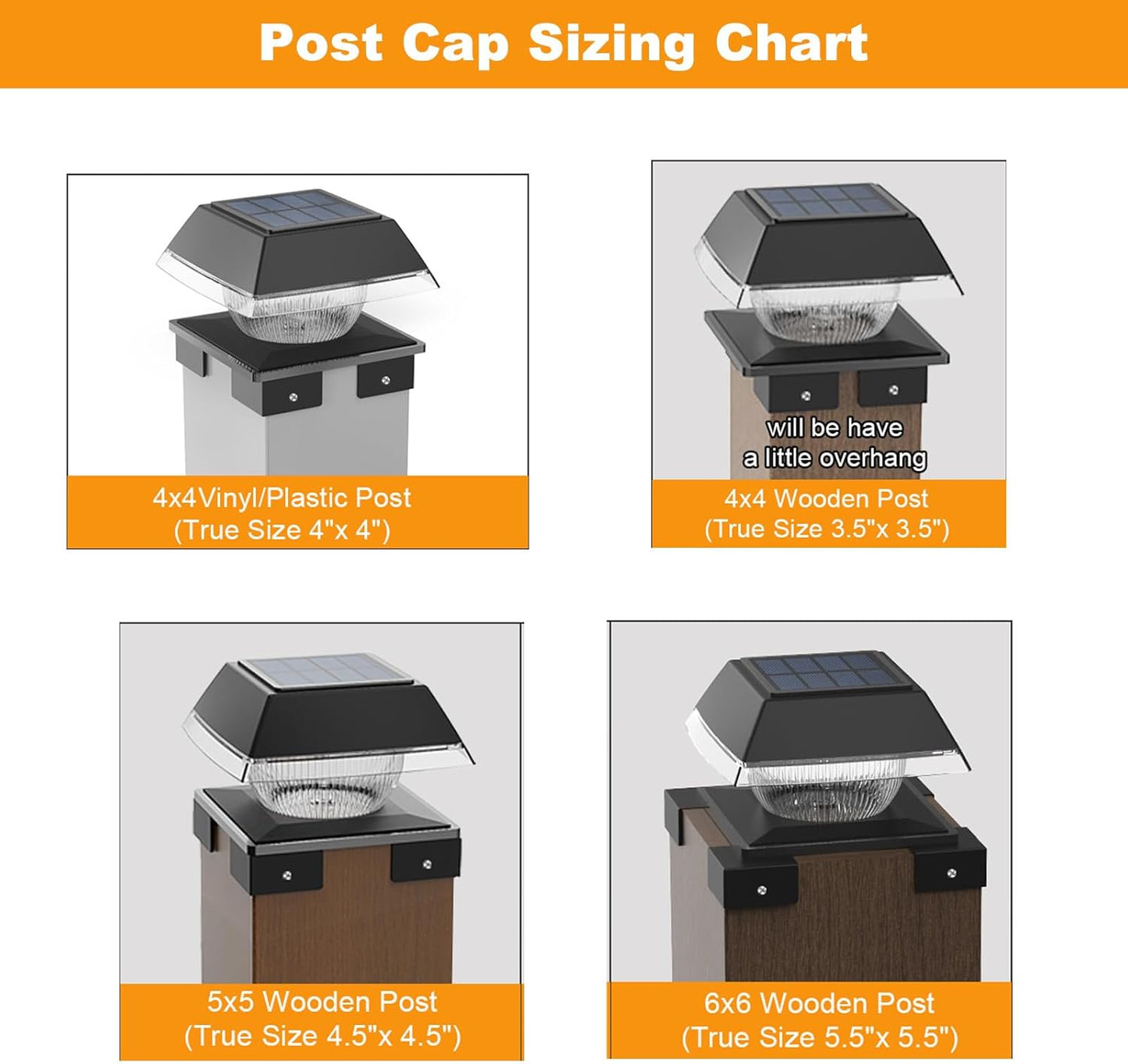 FVTLED Solar Post Cap Lights, 2-Modes 120 LM Fence Deck Post Light Solar Powered for 4x4 5x5 6x6 Wood, 4x4 Vinyl Posts, IP65 Waterproof Warm White & Cool White Garden Patio Decor, Black/White