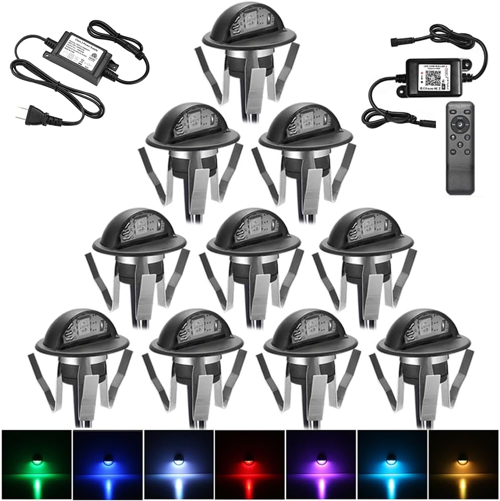 FVTLED WIFI Control Warm White / RGB Low Voltage LED Deck Lights kit Φ1.38 Outdoor Garden Yard Decoration Lamp Recessed Landscape Pathway Step Stair Deck LED Lighting, Black/Silver/Bronze