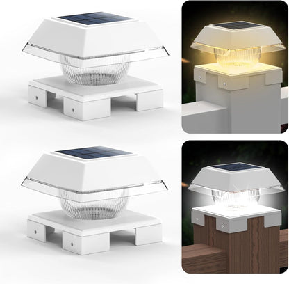 FVTLED Solar Post Cap Lights, 2-Modes 120 LM Fence Deck Post Light Solar Powered for 4x4 5x5 6x6 Wood, 4x4 Vinyl Posts, IP65 Waterproof Warm White & Cool White Garden Patio Decor, Black/White