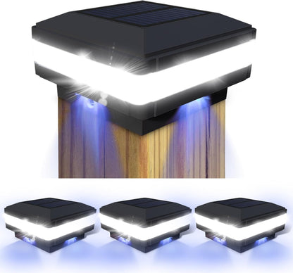 Solar Post Cap Light, 52 LEDs 160 Lumen Outdoor Solar Post Light Fits 4x4 5x5 6x6 Wooden Posts IP65 Deck Fence Lights Platform Garden Patio 6000K White Lighting, Black Shell