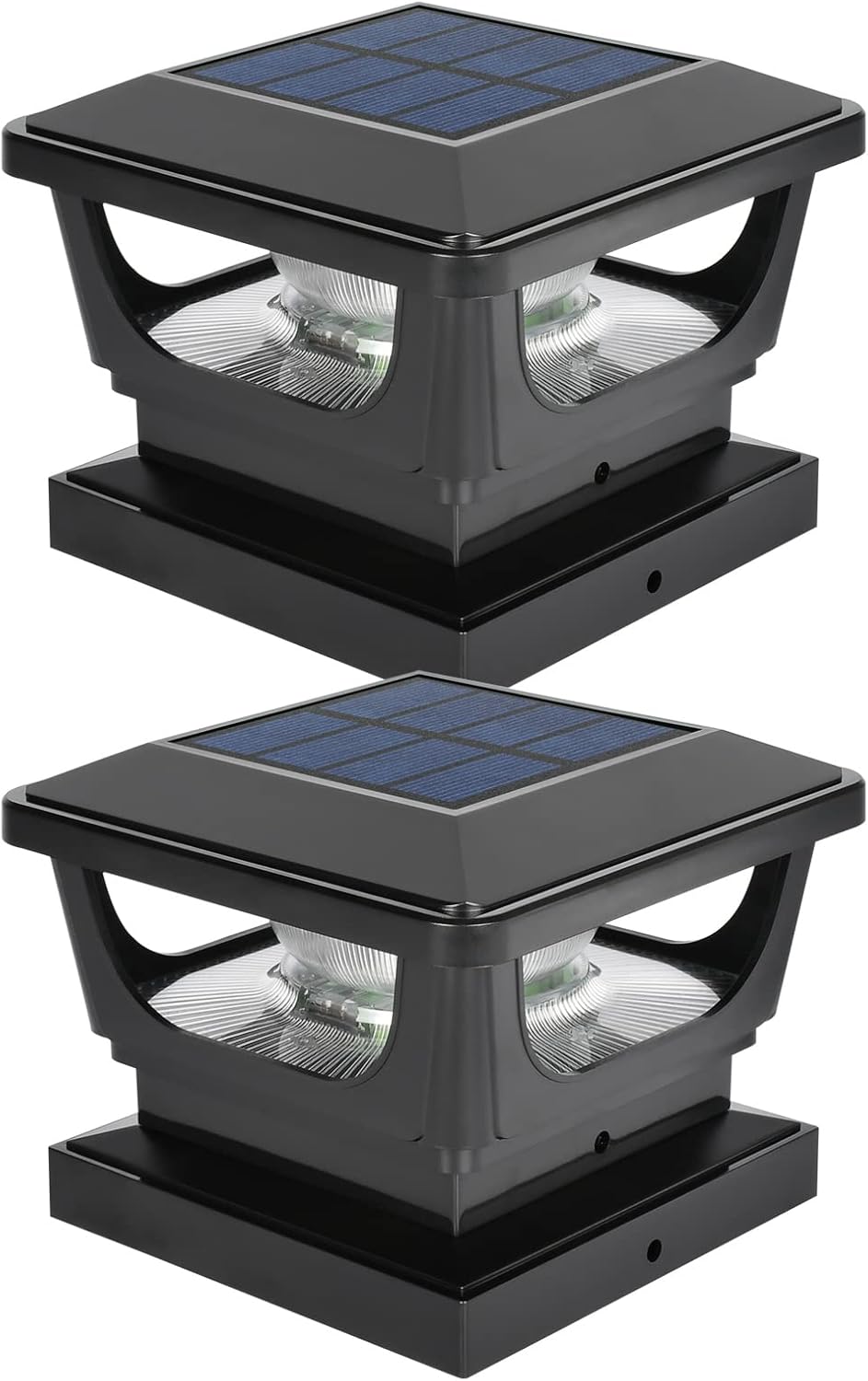 FVTLED Solar Post Lights, Outdoor Solar Post Cap Light Fits 4 x 4 Wood, 3x3 & 4x4 PCV/Vinyl Fence Posts Solar Powered Deck Light Warm White Cool White for Garden Yard Railing, IP65 Waterproof, Black / White Shell
