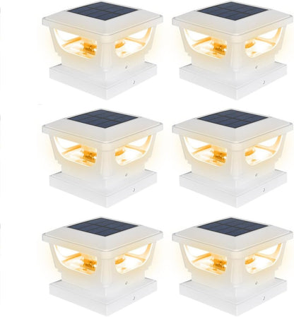 FVTLED Solar Post Lights, Outdoor Solar Post Cap Light Fits 4 x 4 Wood, 3x3 & 4x4 PCV/Vinyl Fence Posts Solar Powered Deck Light Warm White Cool White for Garden Yard Railing, IP65 Waterproof, Black / White Shell