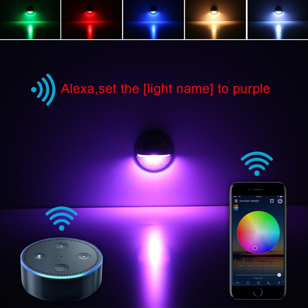 FVTLED WIFI Control Warm White / RGB Low Voltage LED Deck Lights kit D50 Φ1.38 Outdoor Garden Yard Decoration Lamp Recessed Landscape Pathway Step Stair Deck LED Lighting, Black/Bronze