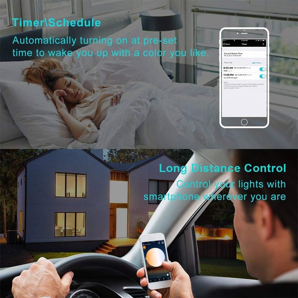 FVTLED WiFi Wireless Controller for LED Strip Lights Warm Cool White RGB RGBW Pixel RGBIC Strip Lights Music Sync Color Changing Bluetooth WiFi Controller, Android iOS , 12V-24V, APP Voice Control, Dimmable, Timing Function