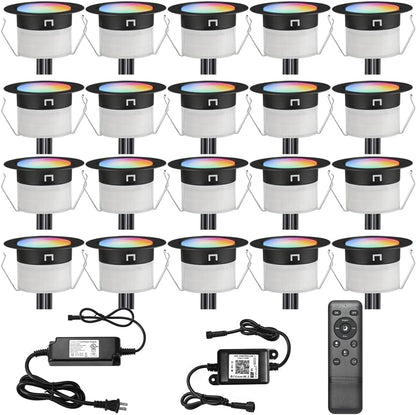 FVTLED LED Deck Lights Kit D45 Φ1.77" Low Voltage WiFi Smart Recessed RGB RGBW Warm White Deck Lighting with App/Voice Control, Waterproof IP67 Landscape In Ground Lighting for Outdoor Stairs Steps Floor Decor, Black / Silver