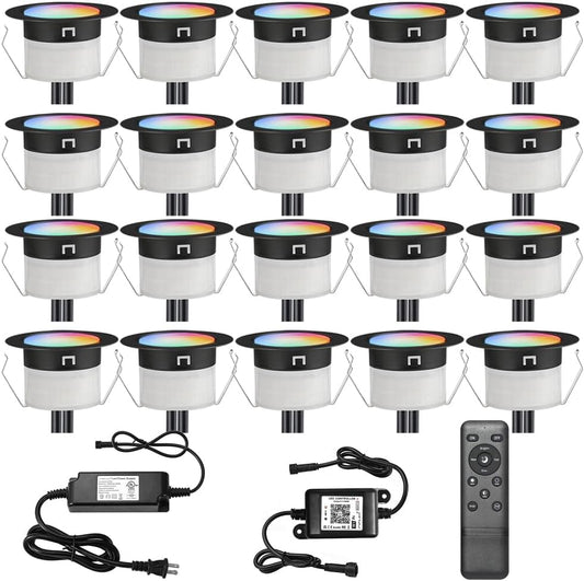 FVTLED LED Deck Lights Kit D31 Φ1.22 Low Voltage WiFi Smart Recessed RGBW Deck Lighting with App/Voice Control, Waterproof IP67 Landscape In Ground Lighting for Outdoor Stairs Steps Floor Decor, Black / Silver