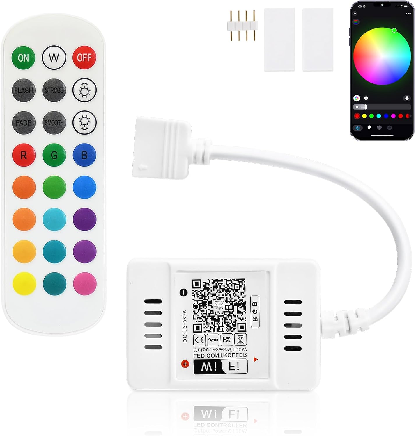 FVTLED WiFi Wireless Controller for LED Strip Lights Warm Cool White RGB RGBW Pixel RGBIC Strip Lights Music Sync Color Changing Bluetooth WiFi Controller, Android iOS , 12V-24V, APP Voice Control, Dimmable, Timing Function