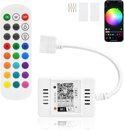 FVTLED WiFi Wireless Controller for LED Strip Lights Warm Cool White RGB RGBW Pixel RGBIC Strip Lights Music Sync Color Changing Bluetooth WiFi Controller, Android iOS , 12V-24V, APP Voice Control, Dimmable, Timing Function