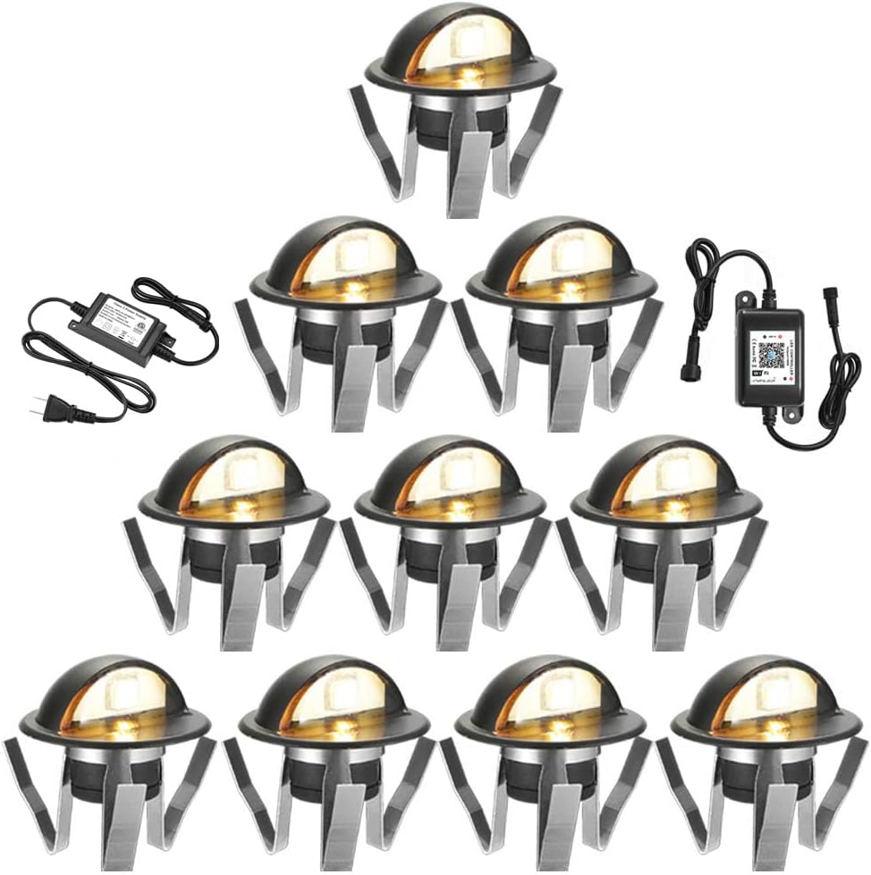 FVTLED WIFI Control Warm White / RGB Low Voltage LED Deck Lights kit Φ1.38 Outdoor Garden Yard Decoration Lamp Recessed Landscape Pathway Step Stair Deck LED Lighting, Black/Silver/Bronze