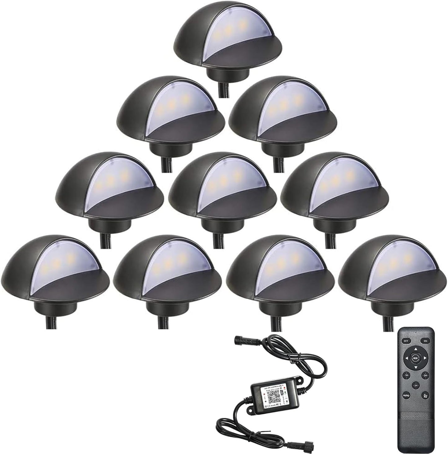 FVTLED WIFI Control Warm White / RGB Low Voltage LED Deck Lights kit D50 Φ1.38 Outdoor Garden Yard Decoration Lamp Recessed Landscape Pathway Step Stair Deck LED Lighting, Black/Bronze