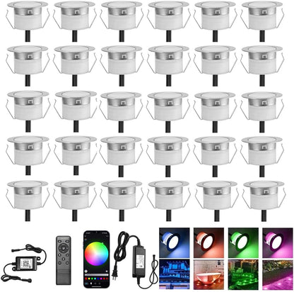FVTLED LED Deck Lights Kit D61 Φ2.4" Low Voltage WiFi Smart Recessed RGBW Deck Lighting with App/Voice Control, Waterproof IP67 Landscape In Ground Lighting for Outdoor Stairs Steps Floor Decor, Silver