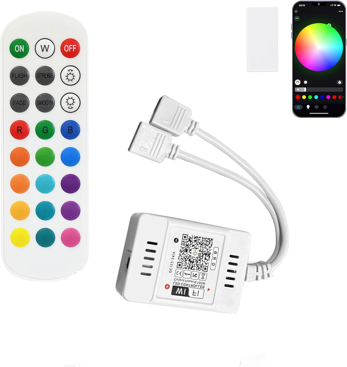 FVTLED WiFi Wireless Controller for LED Strip Lights Warm Cool White RGB RGBW Pixel RGBIC Strip Lights Music Sync Color Changing Bluetooth WiFi Controller, Android iOS , 12V-24V, APP Voice Control, Dimmable, Timing Function