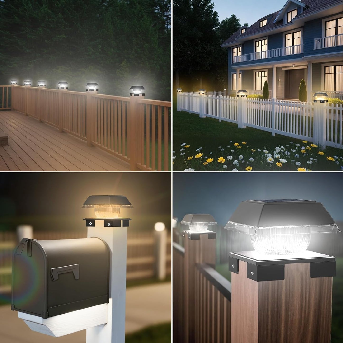 FVTLED Solar Post Cap Lights, 2-Modes 120 LM Fence Deck Post Light Solar Powered for 4x4 5x5 6x6 Wood, 4x4 Vinyl Posts, IP65 Waterproof Warm White & Cool White Garden Patio Decor, Black/White