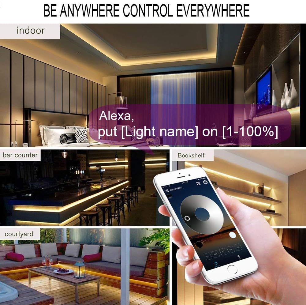 FVTLED WiFi Wireless Controller for LED Strip Lights Warm Cool White RGB RGBW Pixel RGBIC Strip Lights Music Sync Color Changing Bluetooth WiFi Controller, Android iOS , 12V-24V, APP Voice Control, Dimmable, Timing Function