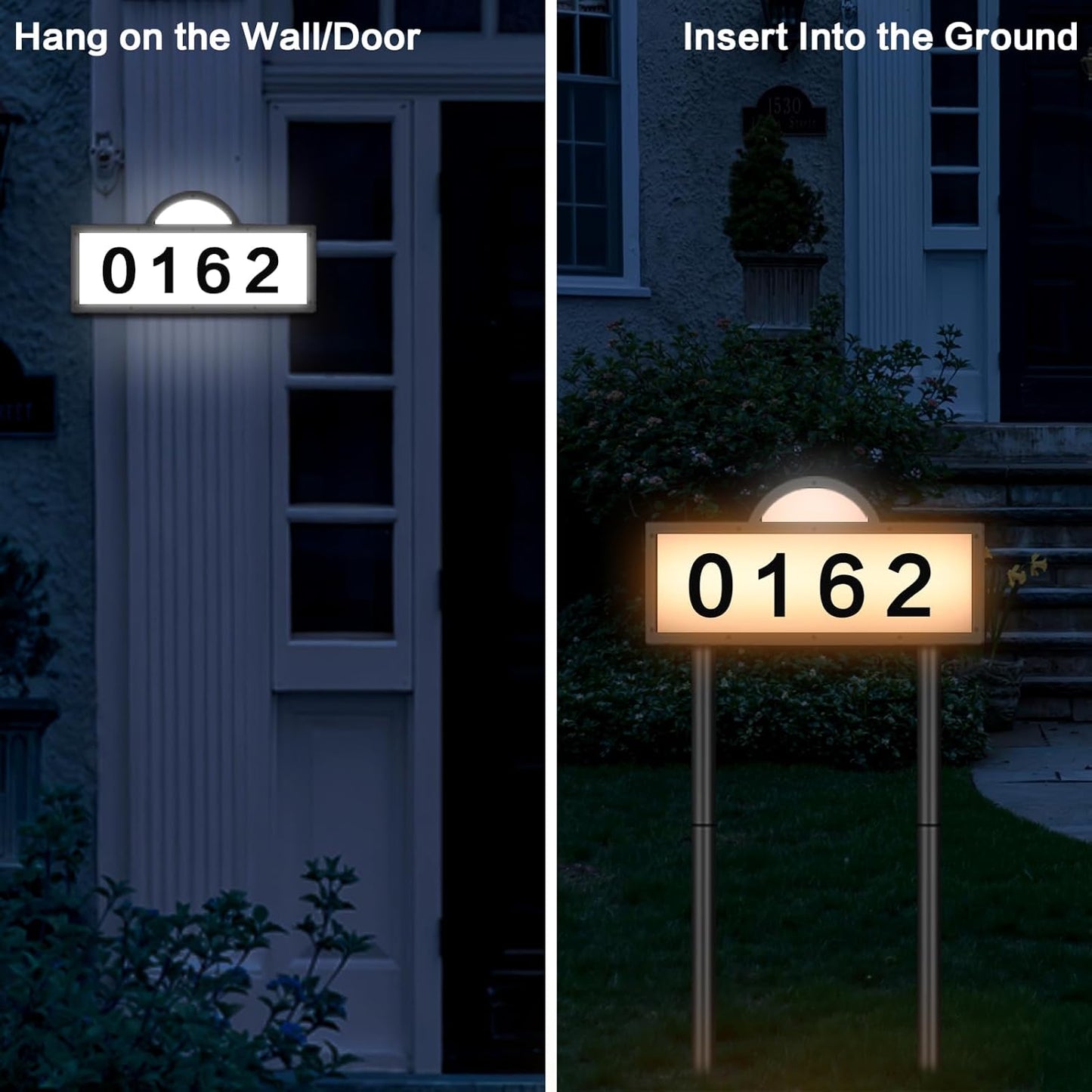 Solar House Humbers for Outside Light Up, Address Signs for House, Cool/Warm White, Address Numbers for House, Illuminated House Numbers, Yard Street Led Sign, IP65 Waterproof, Wall Mounted/In Ground