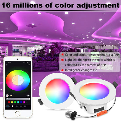 Smart LED Downlights Ceiling Lights Recessed Lighting 3 inch 4 inch, Flush Mount Ceiling Light, Can Lights 5W 9W, RGB Color Changing and 2700-6500K Dimmable CCT Warm White Cool White, for Bedroom, Living Room, Kitchen Lighting Fixtures Ceiling