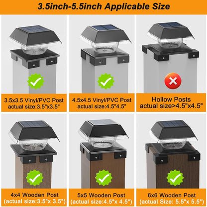 FVTLED Solar Post Cap Lights, 2-Modes 120 LM Fence Deck Post Light Solar Powered for 4x4 5x5 6x6 Wood, 4x4 Vinyl Posts, IP65 Waterproof Warm White & Cool White Garden Patio Decor, Black/White