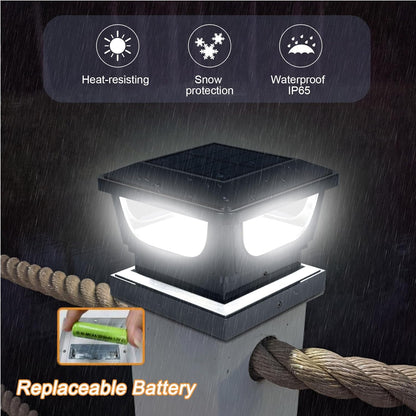 FVTLED Solar Post Lights, Outdoor Solar Post Cap Light Fits 4 x 4 Wood, 3x3 & 4x4 PCV/Vinyl Fence Posts Solar Powered Deck Light Warm White Cool White for Garden Yard Railing, IP65 Waterproof, Black / White Shell