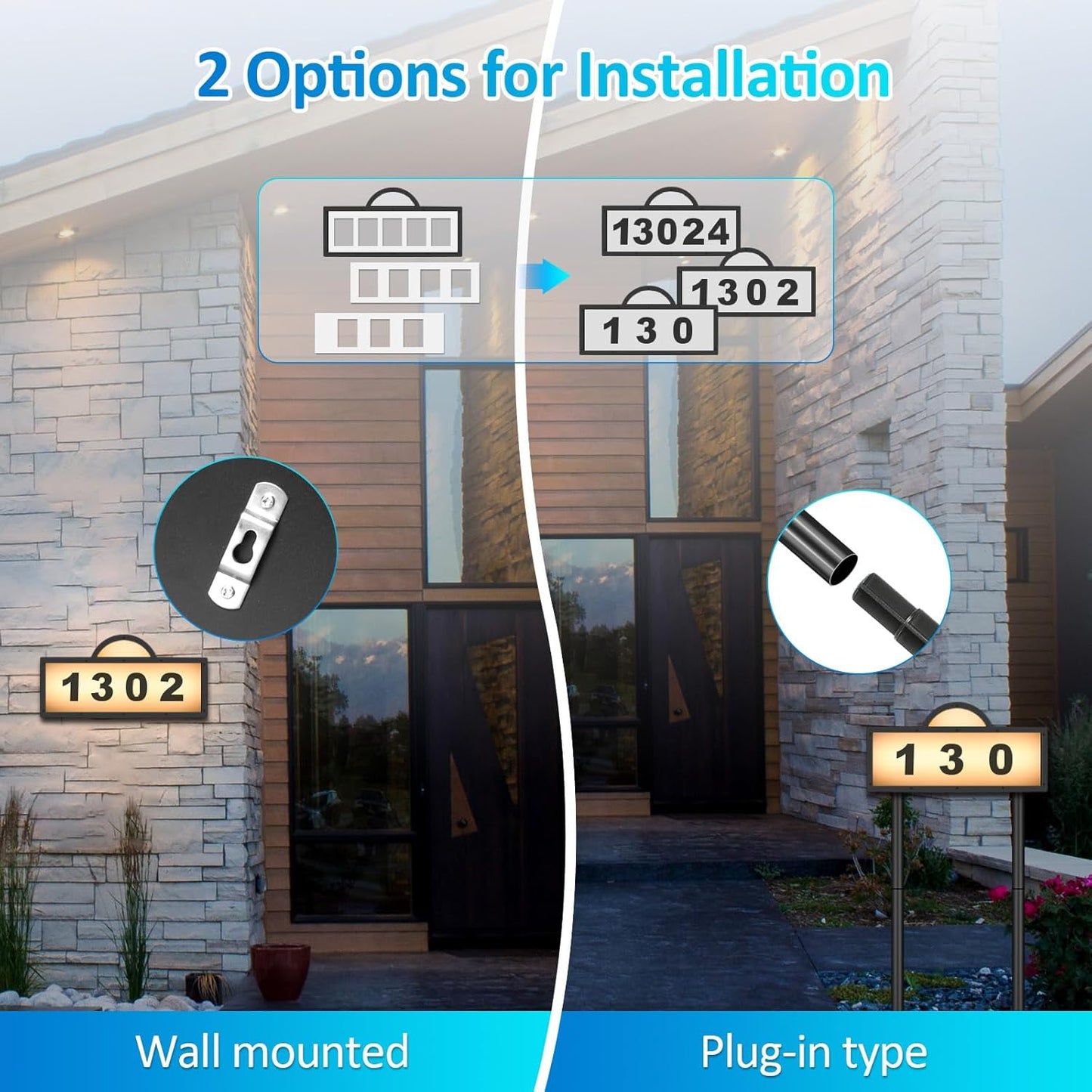 Solar House Humbers for Outside Light Up, Address Signs for House, Cool/Warm White, Address Numbers for House, Illuminated House Numbers, Yard Street Led Sign, IP65 Waterproof, Wall Mounted/In Ground