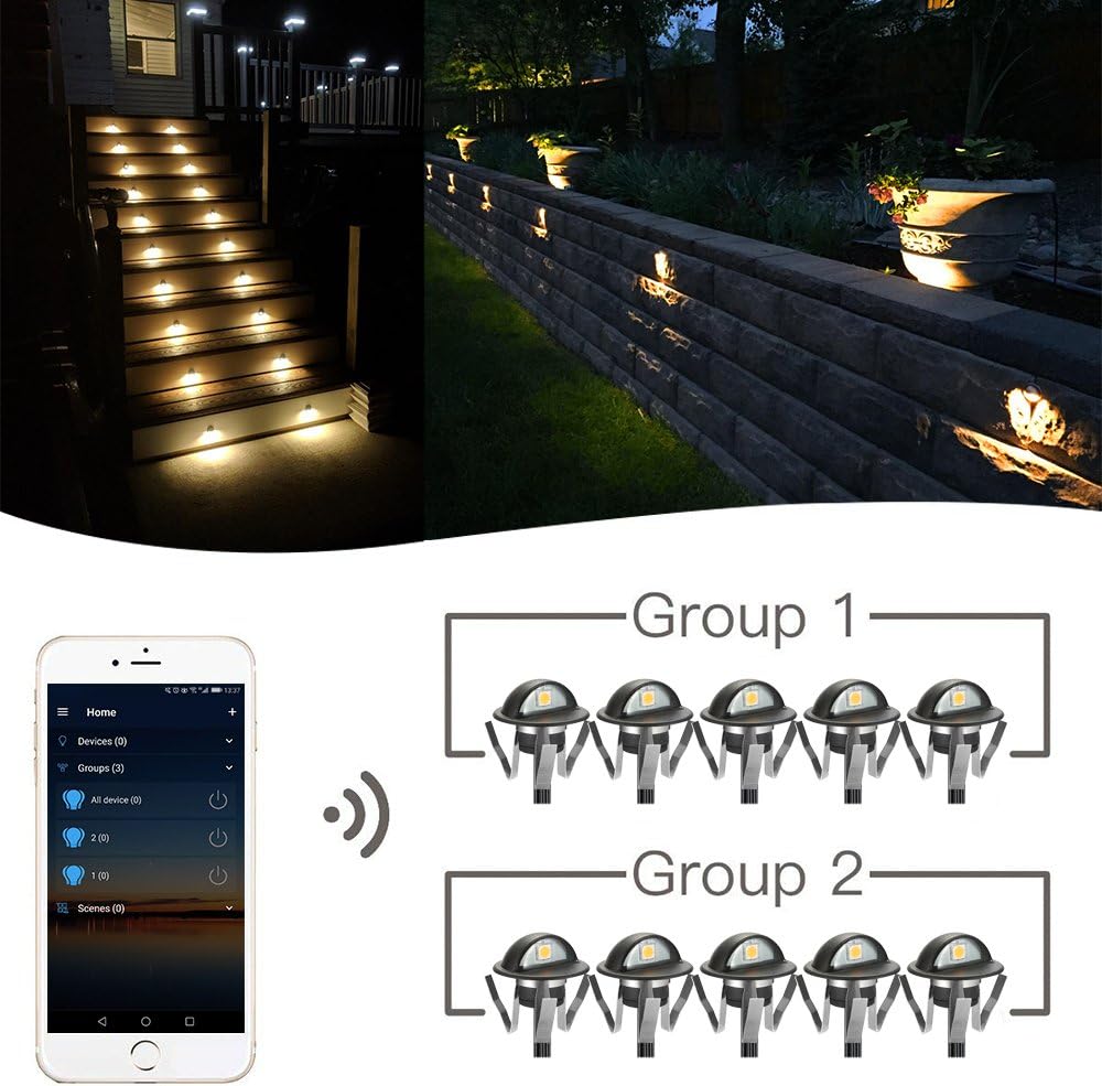 FVTLED WIFI Control Warm White / RGB Low Voltage LED Deck Lights kit Φ1.38 Outdoor Garden Yard Decoration Lamp Recessed Landscape Pathway Step Stair Deck LED Lighting, Black/Silver/Bronze