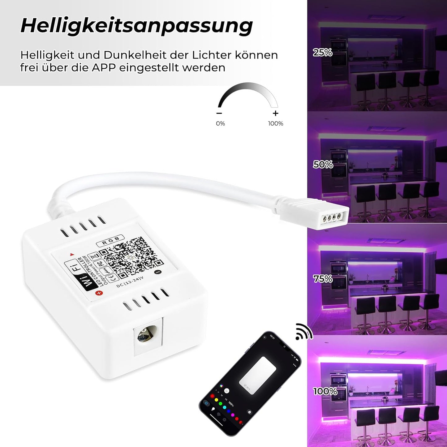 FVTLED WiFi Wireless Controller for LED Strip Lights Warm Cool White RGB RGBW Pixel RGBIC Strip Lights Music Sync Color Changing Bluetooth WiFi Controller, Android iOS , 12V-24V, APP Voice Control, Dimmable, Timing Function