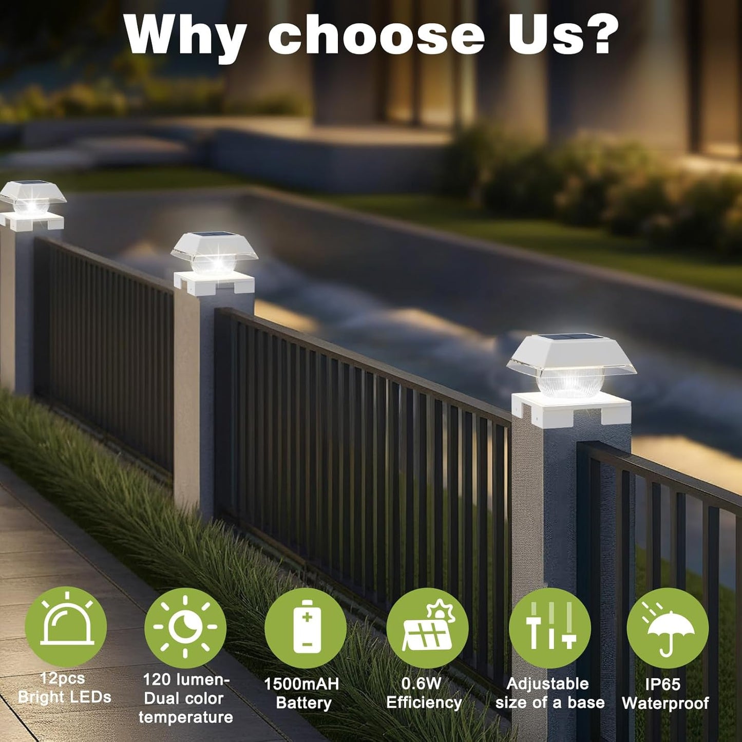 FVTLED Solar Post Cap Lights, 2-Modes 120 LM Fence Deck Post Light Solar Powered for 4x4 5x5 6x6 Wood, 4x4 Vinyl Posts, IP65 Waterproof Warm White & Cool White Garden Patio Decor, Black/White