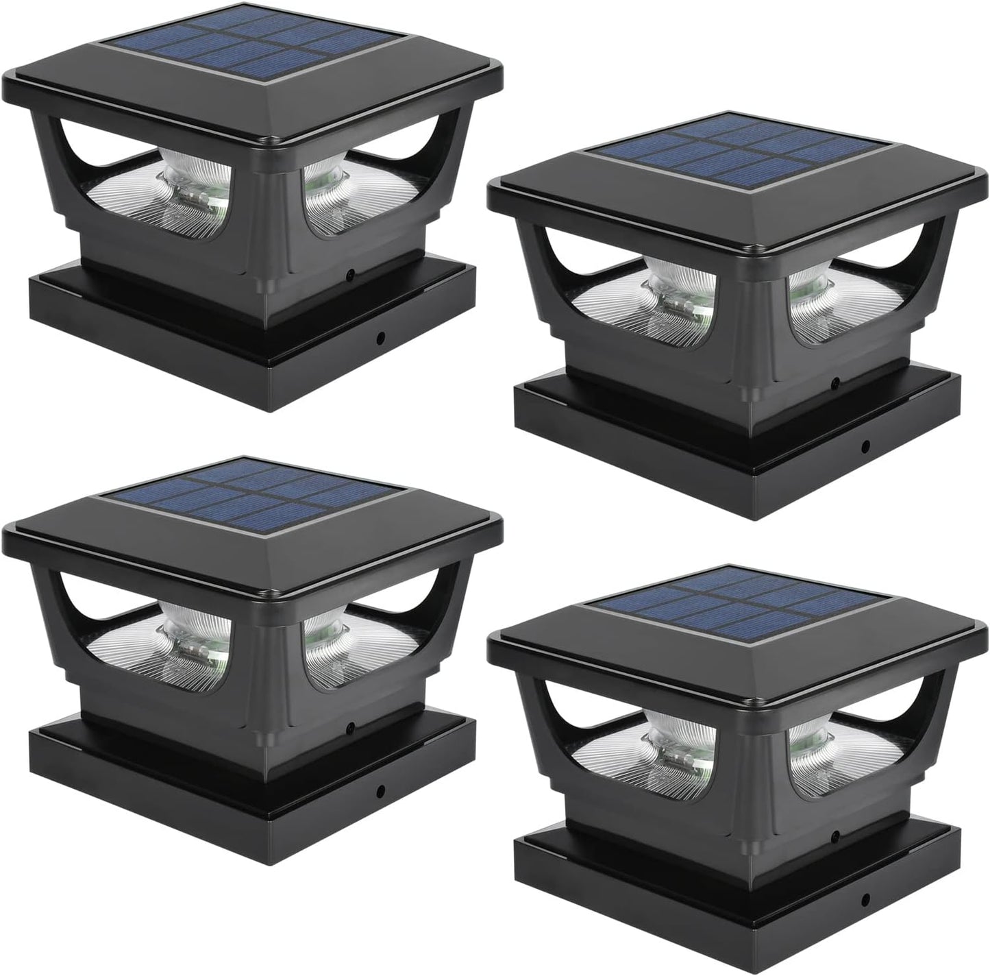 FVTLED Solar Post Lights, Outdoor Solar Post Cap Light Fits 4 x 4 Wood, 3x3 & 4x4 PCV/Vinyl Fence Posts Solar Powered Deck Light Warm White Cool White for Garden Yard Railing, IP65 Waterproof, Black / White Shell