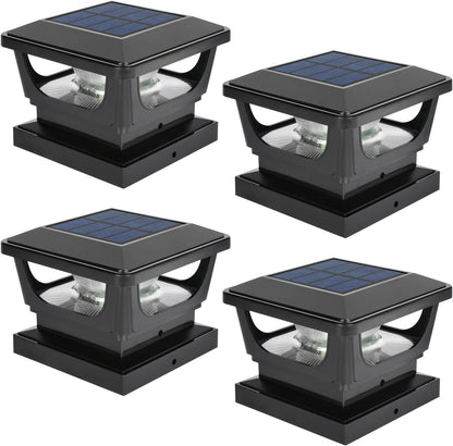 FVTLED Solar Post Lights, Outdoor Solar Post Cap Light Fits 4 x 4 Wood, 3x3 & 4x4 PCV/Vinyl Fence Posts Solar Powered Deck Light Warm White Cool White for Garden Yard Railing, IP65 Waterproof, Black / White Shell