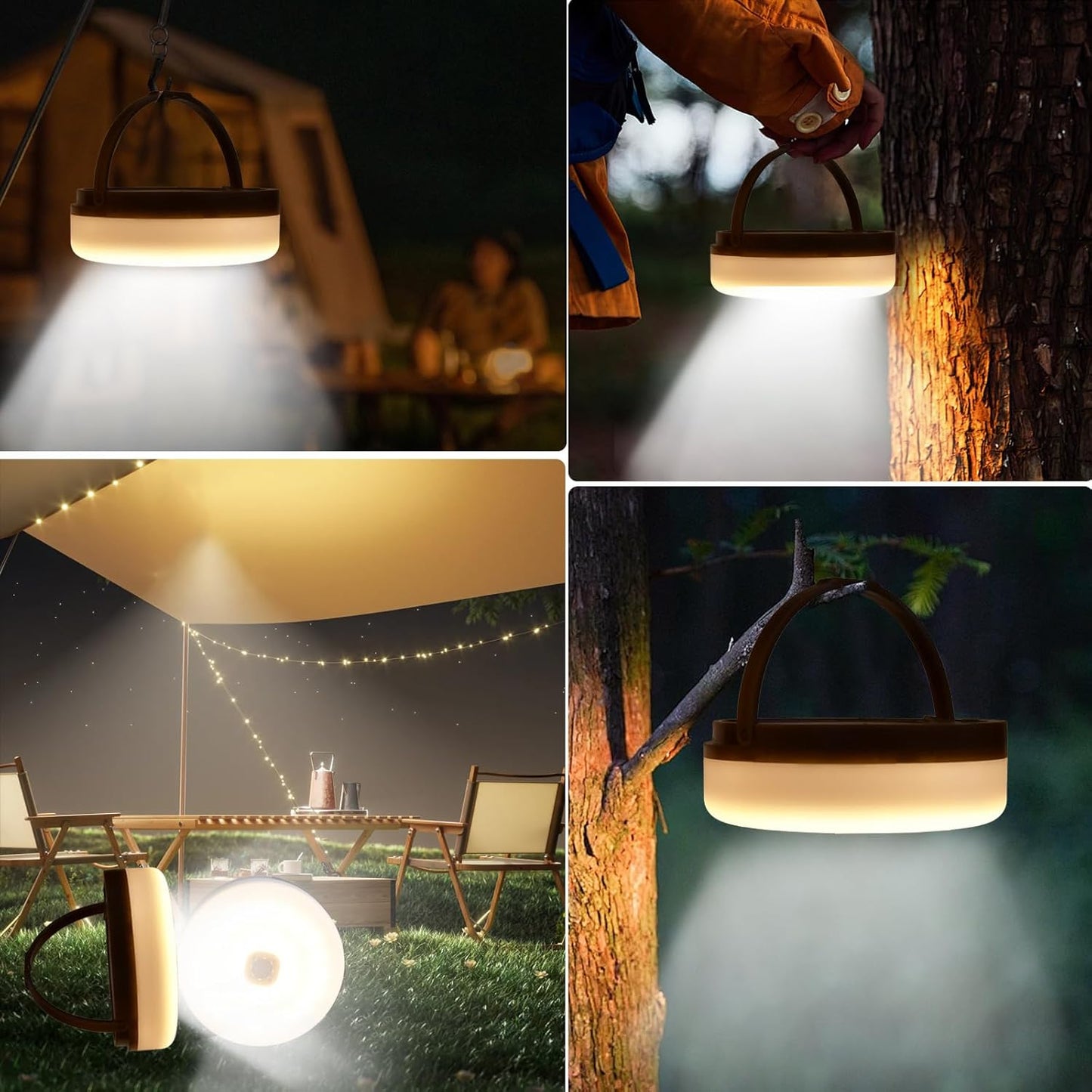 FVTLED Outdoor Solar Camping Light, 10m 20m 100 200 LED RGB Warm white Retractable String Lights, IP65 Waterproof, 10 Lighting Modes + 3 Brightness Levels, For Camping, Tents, Outdoor, Special Events