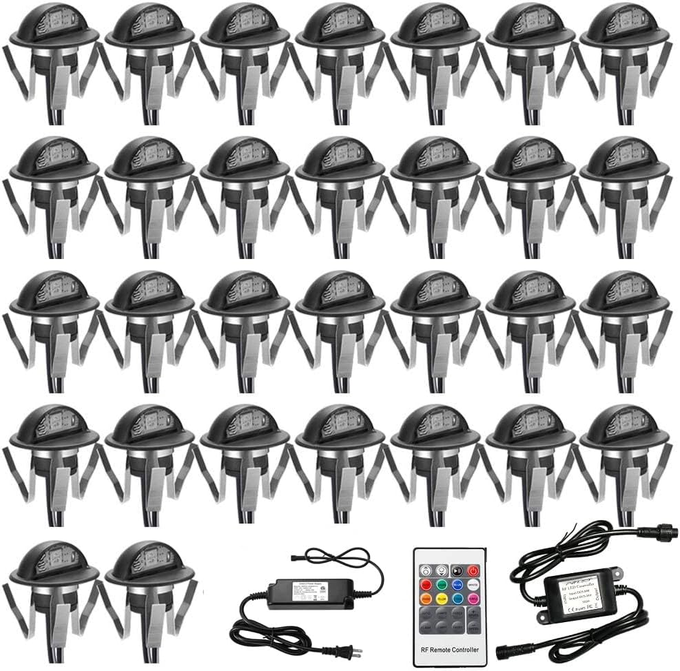 FVTLED WIFI Control Warm White / RGB Low Voltage LED Deck Lights kit Φ1.38 Outdoor Garden Yard Decoration Lamp Recessed Landscape Pathway Step Stair Deck LED Lighting, Black/Silver/Bronze
