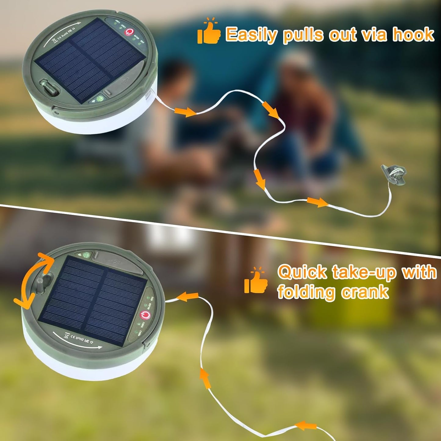 FVTLED Outdoor Solar Camping Light, 10m 20m 100 200 LED RGB Warm white Retractable String Lights, IP65 Waterproof, 10 Lighting Modes + 3 Brightness Levels, For Camping, Tents, Outdoor, Special Events