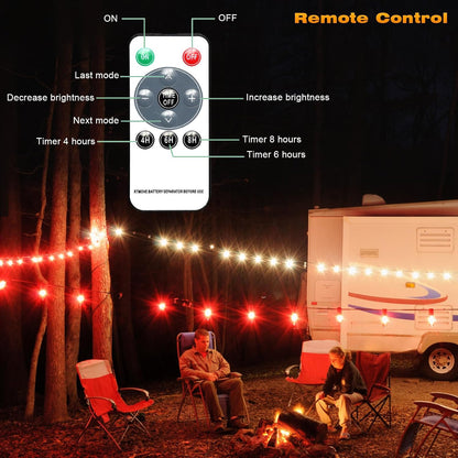FVTLED Outdoor Solar Camping Light, 10m 20m 100 200 LED RGB Warm white Retractable String Lights, IP65 Waterproof, 10 Lighting Modes + 3 Brightness Levels, For Camping, Tents, Outdoor, Special Events