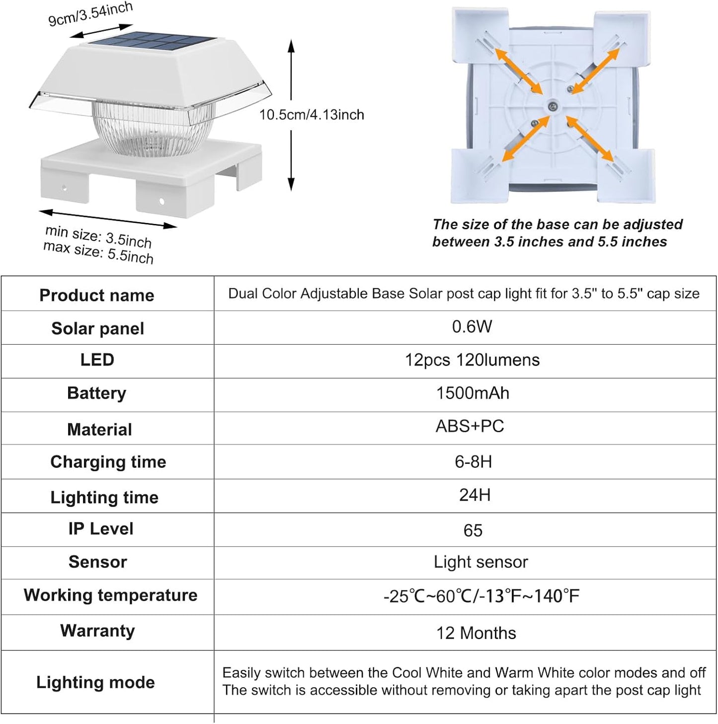FVTLED Solar Post Cap Lights, 2-Modes 120 LM Fence Deck Post Light Solar Powered for 4x4 5x5 6x6 Wood, 4x4 Vinyl Posts, IP65 Waterproof Warm White & Cool White Garden Patio Decor, Black/White