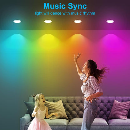 Smart LED Downlights Ceiling Lights Recessed Lighting 3 inch 4 inch, Flush Mount Ceiling Light, Can Lights 5W 9W, RGB Color Changing and 2700-6500K Dimmable CCT Warm White Cool White, for Bedroom, Living Room, Kitchen Lighting Fixtures Ceiling