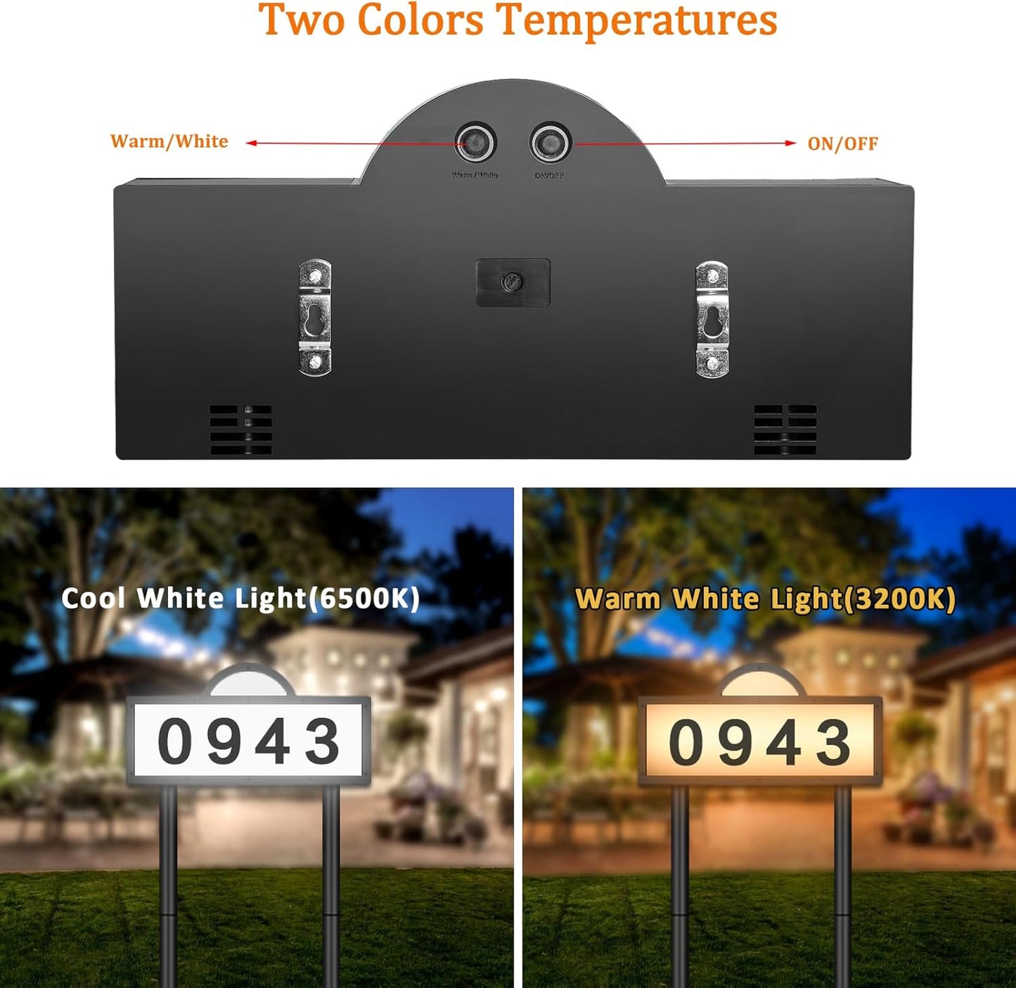 Solar House Humbers for Outside Light Up, Address Signs for House, Cool/Warm White, Address Numbers for House, Illuminated House Numbers, Yard Street Led Sign, IP65 Waterproof, Wall Mounted/In Ground