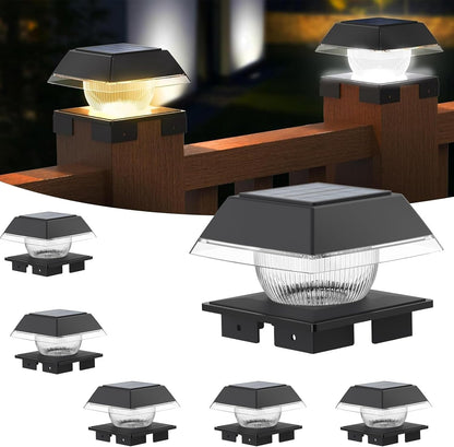 FVTLED Solar Post Cap Lights, 2-Modes 120 LM Fence Deck Post Light Solar Powered for 4x4 5x5 6x6 Wood, 4x4 Vinyl Posts, IP65 Waterproof Warm White & Cool White Garden Patio Decor, Black/White