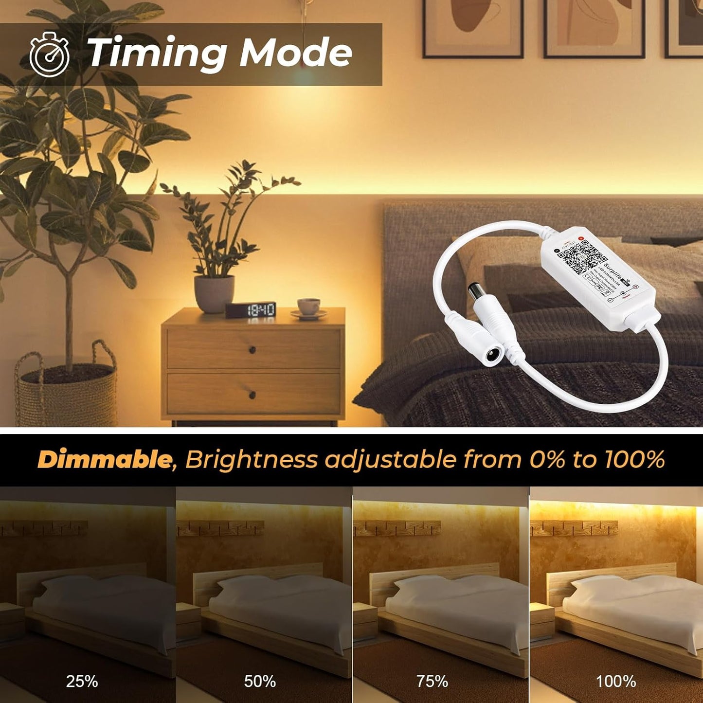 FVTLED WiFi Wireless Controller for LED Strip Lights Warm Cool White RGB RGBW Pixel RGBIC Strip Lights Music Sync Color Changing Bluetooth WiFi Controller, Android iOS , 12V-24V, APP Voice Control, Dimmable, Timing Function