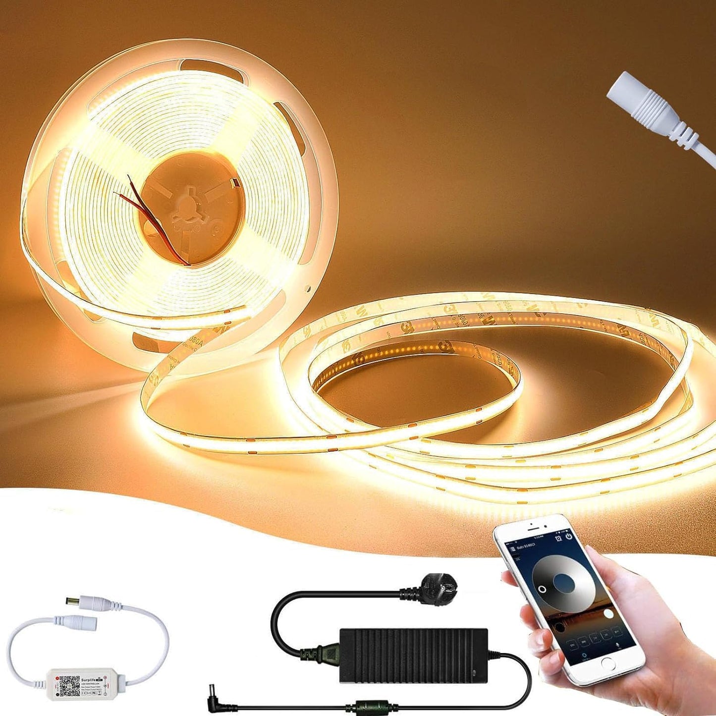 12V/24V RGB RGBW Warm White RGBIC Pixel Colors COB Led Strip Light 16.4ft/5m, 32.8ft/10m, Smart Led Strip Lights Dimmable with APP Control, Music Sync, Alexa/Google Compatible, Flexible Led Tape Light for TV Led Backlight, Room Decor