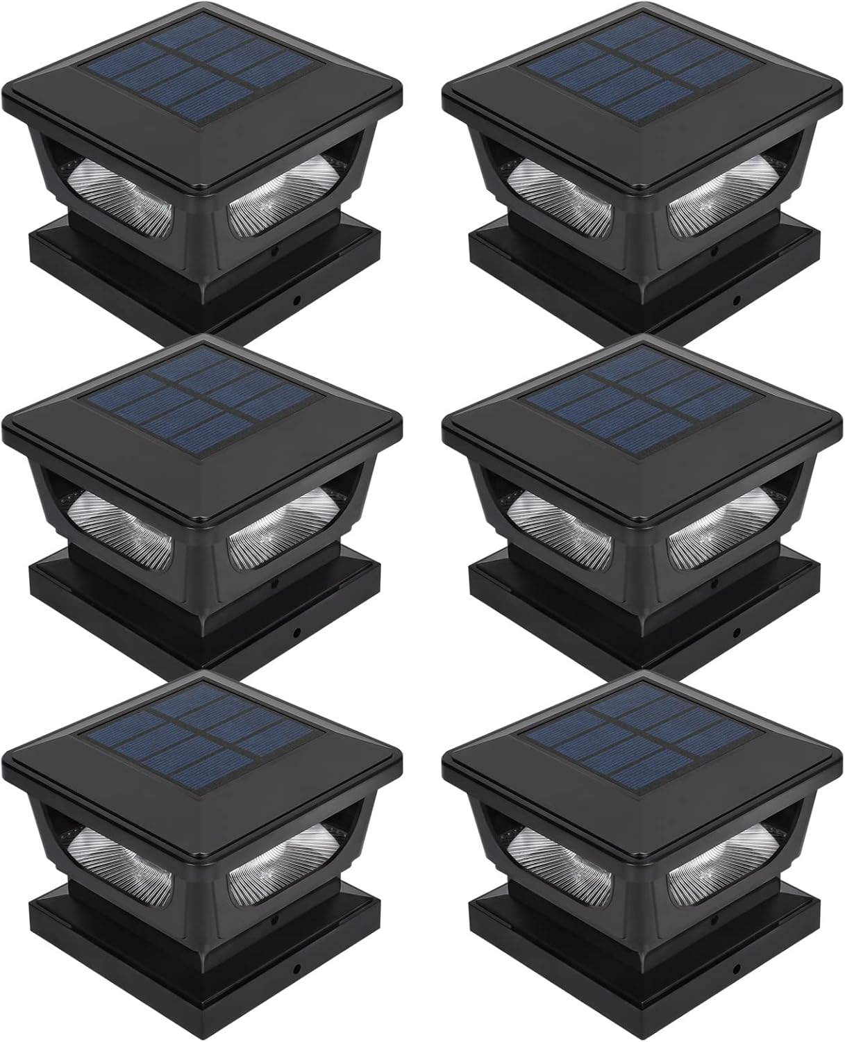 FVTLED Solar Post Lights, Outdoor Solar Post Cap Light Fits 4 x 4 Wood, 3x3 & 4x4 PCV/Vinyl Fence Posts Solar Powered Deck Light Warm White Cool White for Garden Yard Railing, IP65 Waterproof, Black / White Shell