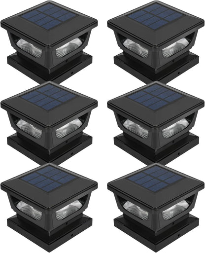 FVTLED Solar Post Lights, Outdoor Solar Post Cap Light Fits 4 x 4 Wood, 3x3 & 4x4 PCV/Vinyl Fence Posts Solar Powered Deck Light Warm White Cool White for Garden Yard Railing, IP65 Waterproof, Black / White Shell